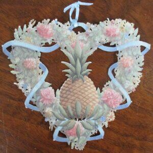 Intricate Cut Paper Pineapple Heart Ornament vintage valentine